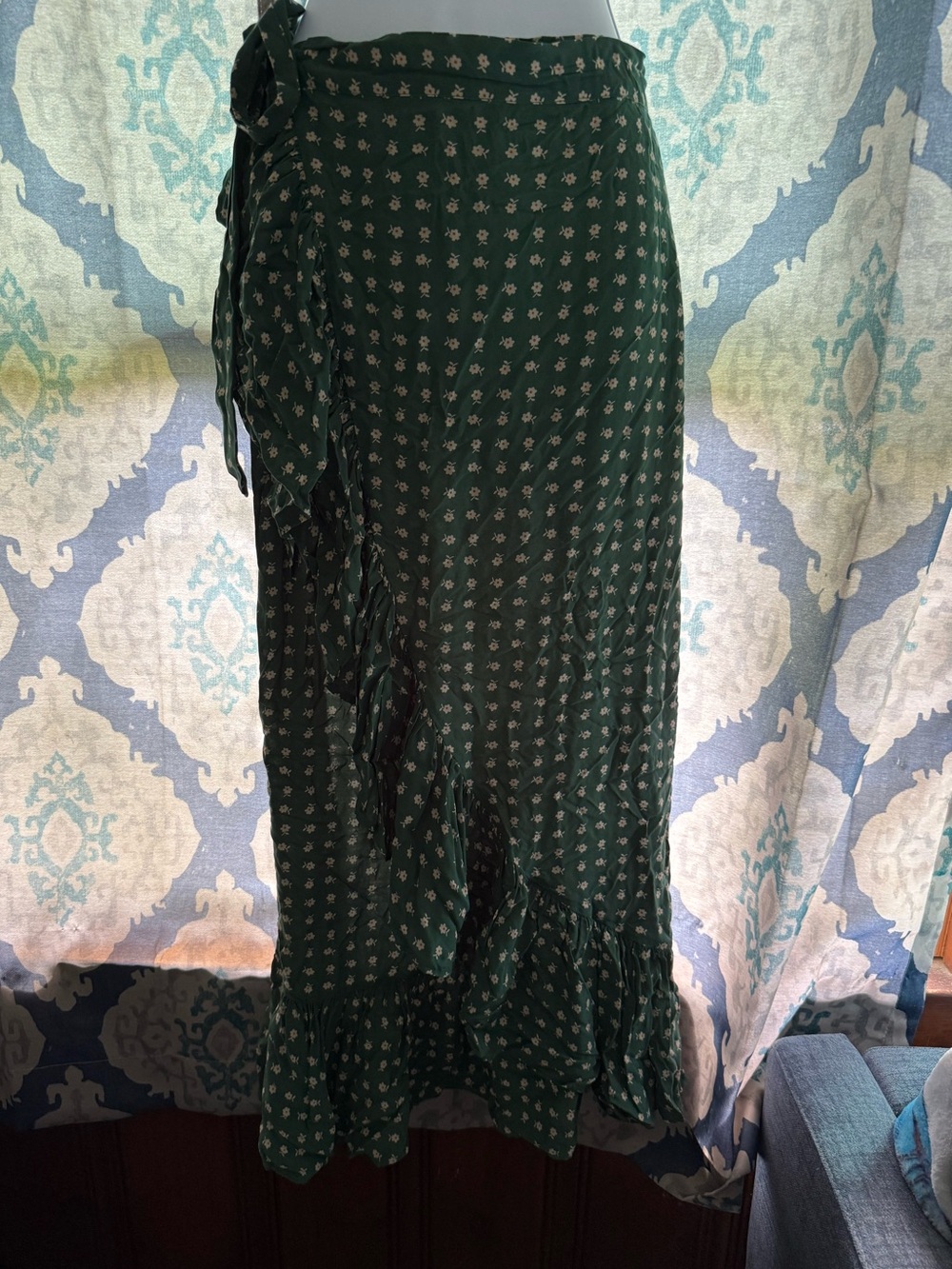 Urban Outfitters Green Floral Ruffle Boho Wrap Skirt S